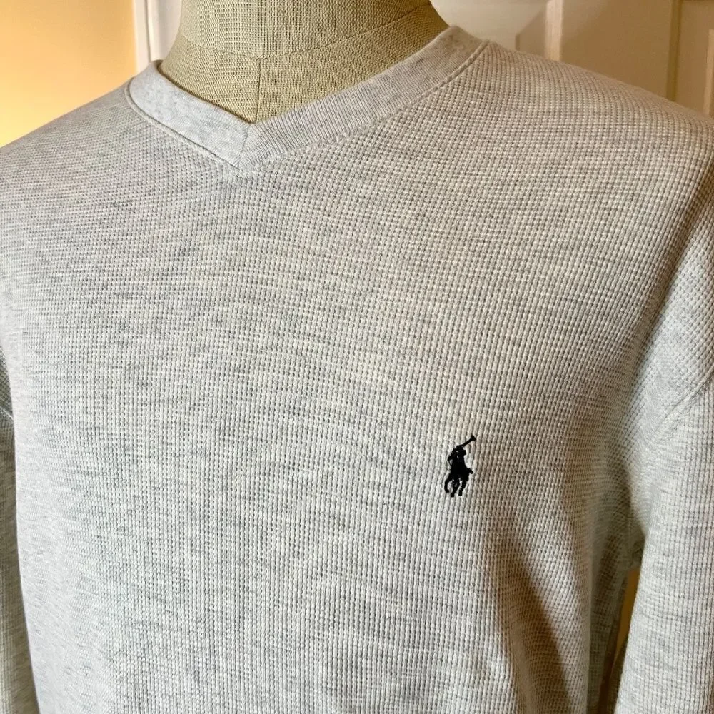 NWOT Men's Polo Ralph Lauren Waffle Knit V-Neck T-Shirt Oatmeal Tan Gray LARGE